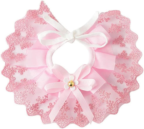 Dog Cat Collars - Flower Bow Lace Pet Bib Saliva Towel Round Neck Scarf, Sweet Lace Bib for Pet Birthday Dress Up