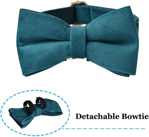 Dog Collar with Bow Tie,Adjustable Velvet Pet Collar for Dogs with Metal Buckle and Stylish Detachable Bow Tie for Small Medium or Large Boy and Girl Dogs and Cats, Neck 10.6-16.1 Inches