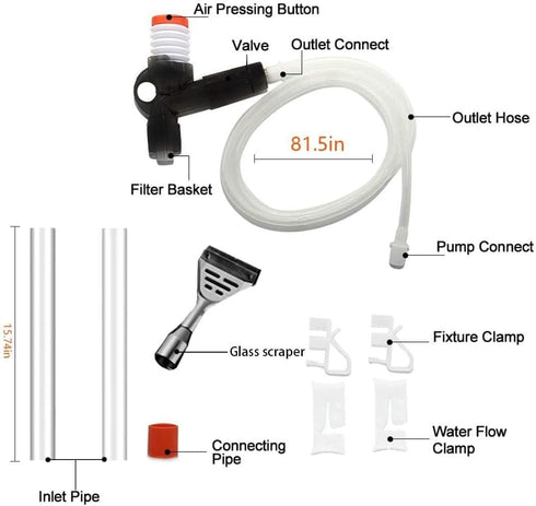 Aquarium Gravel Cleaner Kit, Long Nozzle Water Changer for Water Changing and Filter Gravel Cleaning with Adjustable
