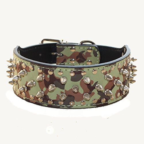 Spiked Studded Dog Collar - PU Leather Adjustable Pet Collar for Medium or Large Breed Dogs (M, Camouflage)