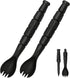 Tactical Spork, 3 in 1 Tactical Camping Utensils, Cutter Combo with Hidden Cutter, 2 Pack, Black
