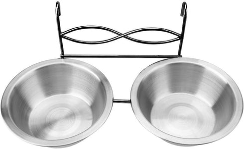 Owlike Stainless Steel Dual Hanging Food Water Bowl Feeder with Hook for Cat Pet Dog Puppy Crate Cage