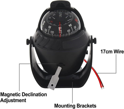 ITYAGUY Marine Compass for Boat LED Light Navigation Pivoting Electronic Automotive High Precision Compass for Sailing