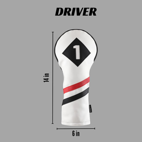 Majek Retro Golf Headcover - White Red and Black Vintage Leather Style 1 Driver Head Cover, Fits 460cc Drivers, Classic