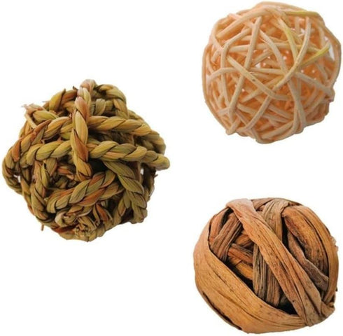 Natural Chew Activity Toys - Chew Grass Balls and Rolling Chew Toys for Bunny, Improve Dental Health for Rabbit