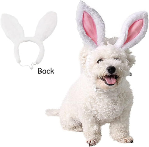 ANIAC Easter Dog Headband for Small Medium Dogs, Plush Hat with Bunny Ears, Cute Pet Easter Costume