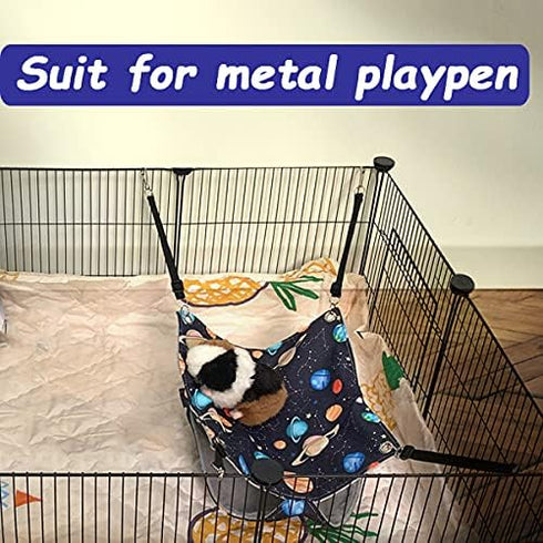 Ferret Hammock Bed, Rat Guinea Pig Cage Accessories Kit Set with Hideouts Cave and Staff House (Black Galaxy)