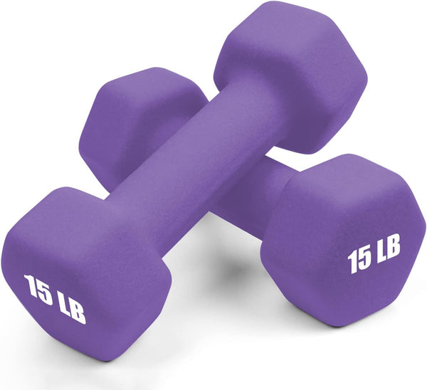 Portzon Weights Dumbbells Set of 2 Neoprene Dumbbells, 10 Colors Options, 1-15 LB, Anti-Slip, Hex Shape