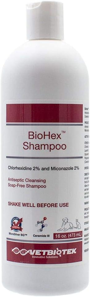 VetBioTek BioHex Chlorhexidine and MicroSilver Shampoo for Skin Infections in Dogs, Cats, and