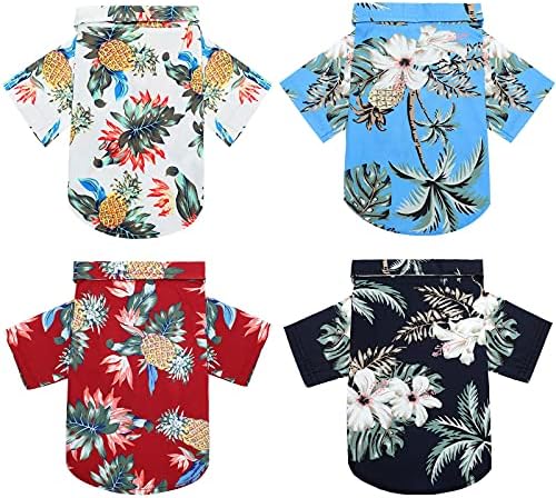 Weewooday 4 Pieces Small Pet Summer T-Shirts, Hawaii Style Floral Dog Shirt, Breathable Cool Clothes for Puppy