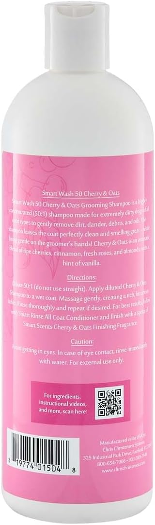 Smartwash50 50 16 Oz Chris Christensen Cherry & Oats Ultra Concentrated Dog Shampoo, Makes Up to Bottles, Groom Like A