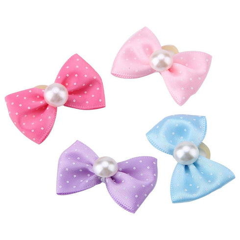 HEEPDD 20pcs Pet Grooming Bows with Faux Pearls - Hair Bands for Cats, Dogs, Kittens, Puppies