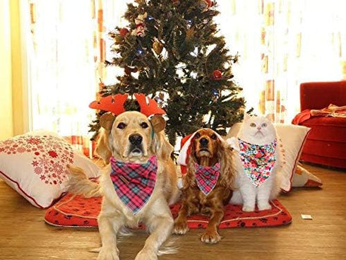 Elegant Little Tail Christmas Bandana 1PCS Plaid Pet Bandana Washable Reversible Cotton for Small to Large Dogs
