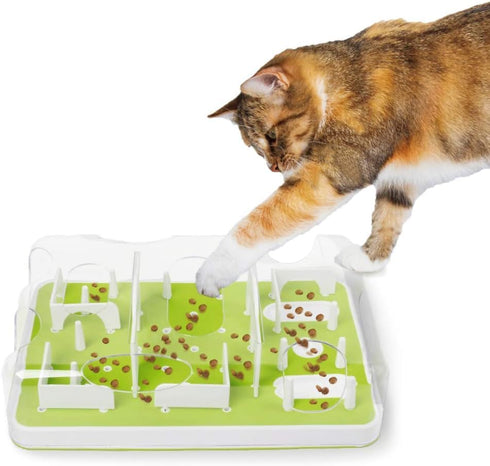 ALL FOR PAWS Interactive Cat Puzzle Feeder & Slow Feed Toy Mental Stimulation Treat Dispenser Maze for Indoor Cats