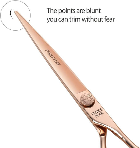 Fenice Peak Straight Dog Grooming Scissors, Champagne Gold 440C Stainless Steel for Dogs and Cats