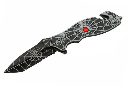 SZCO Supplies 8” Black Spider Web Assisted Open EDC Rescue Folding Knife