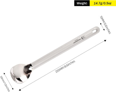 Titanium Long Handle Spoon With Polished Bowl, For Camping, Hiking & Backpacking, Extra Strong, Durable & Lightweight - 8.6” Long With Drawstring Case by SILVERANT