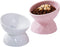 OMAYKEY Ceramic Raised Cat Bowls, Tilted Elevated Food and Water Bowls for Cats and Small Dogs, White & Pink, Set of 2