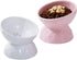 OMAYKEY Ceramic Raised Cat Bowls, Tilted Elevated Food and Water Bowls for Cats and Small Dogs, White & Pink, Set of 2