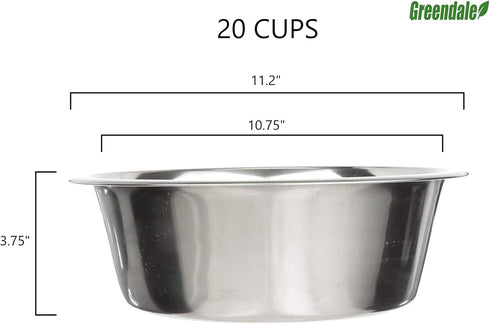 Greendale - 2 Pack (20 Cup Capacity) - Stainless Steel Metal Dog Bowls - Perfect for Dog Food and Water