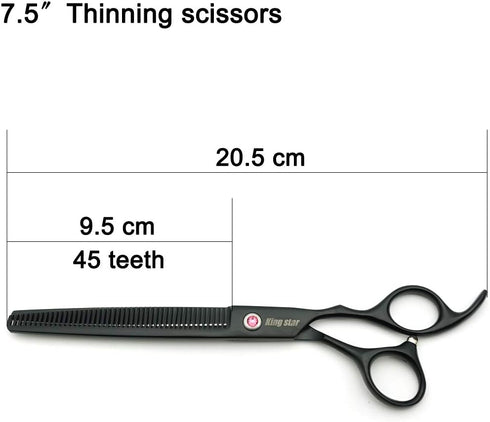Kingstar 8.0in. Matt Black Professional Pet Grooming Scissors Set - Straight, Thinning & Curved Scissors with Comb