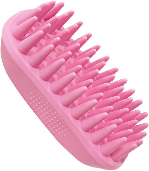 Pet Silicone Shampoo Brush for Medium Large Dogs and Cats, Anti-skid Rubber Grooming Shower Bath Brush (Pink)