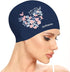 Swim Cap for Women, Silicone Swimming Cap with Flower Printed Design for Long Hair