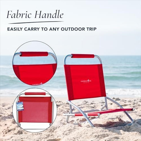 1 Caribbean Joe Folding Beach Chair, Position Lightweight and Portable Foldable Outdoor Camping Chair, Red