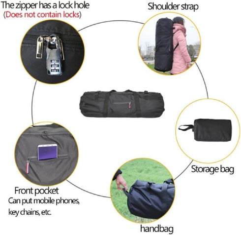 Large Capability Waterproof Folding Tent Storage Carry Bag for Camping Hiking Picnic Organizer (Black-S)