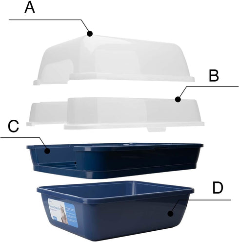 Petfamily Large Foldable Jumbo Hooded Cat Litter Box - Transparent Lid, Navy Blue