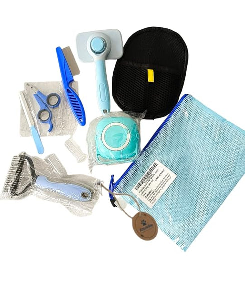 Atonvibe 9-in-1 Set. Pet Grooming Kit, Self-Cleaning Slicker Brush, Deshedding Rake, Lint Remover, Nail Clipper & More