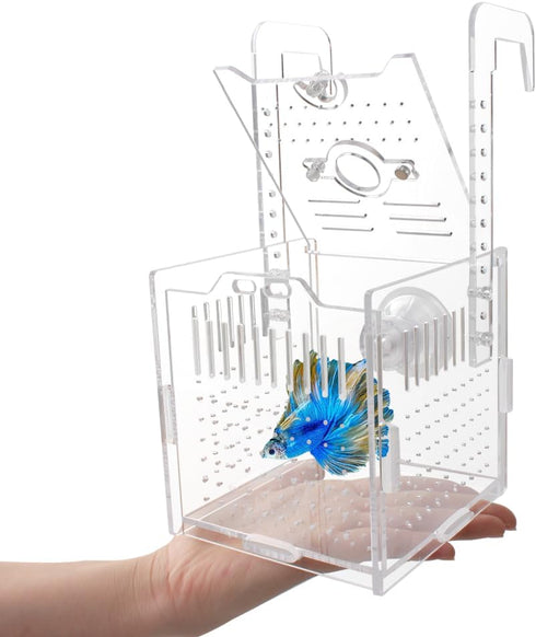 Acrylic Fish Breeding Box, 4x4x4 Inch with Suction Cups, Aquarium Hatchery Incubator for Baby Fishes