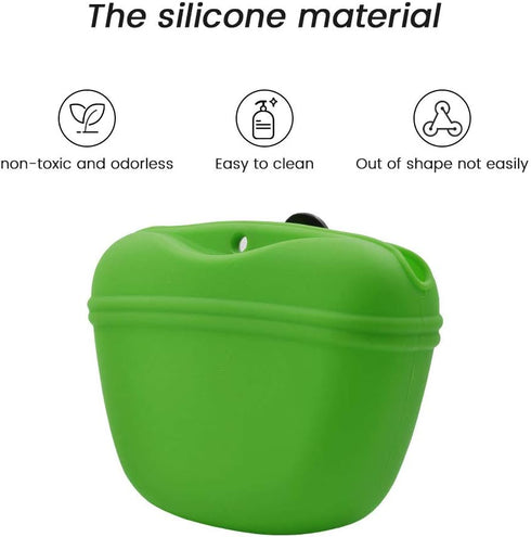 AUDWUD Silicone Dog Treat Pouch, Clip on Portable Training Container with Magnetic Buckle and Waist Clip