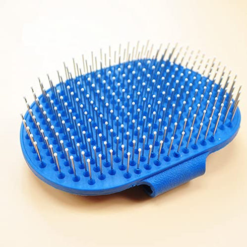 Pet Rubber Grooming Brush, Bath Brush Massager with Adjustable Loop Handle and Stainless Steel Pin, Random Color
