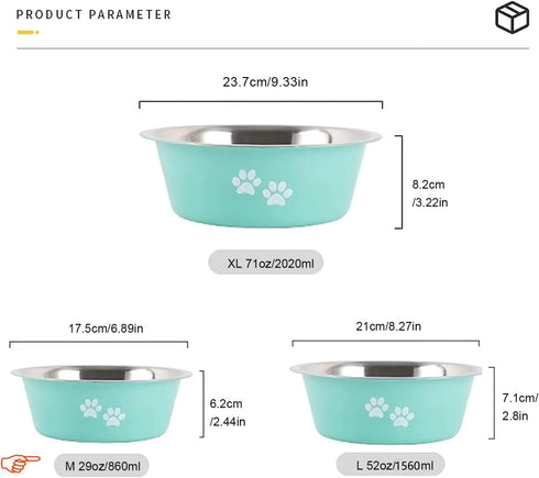 YUDANSI Dog Bowls 2 Pack, Non-Slip Silicone Sole, Stainless Steel Elevated Feeder for Small Medium Dogs (3.6 Cups)