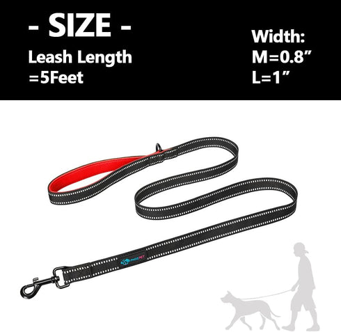 PHOEPET 5 Feet Heavy Duty Dog Leash, Reflective with Soft Padded Handle for Extra Control