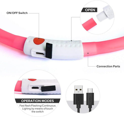 BSEEN Light Up Dog Collar, Silicone LED Rechargeable Glowing Puppy Collar, Pink