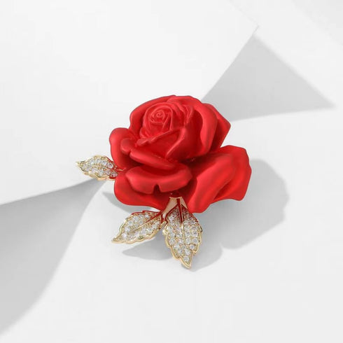Rhinestone Rose Brooch Pins, Red Flowers Brooches for Women/Girls, Fashion Jewelry Gift
