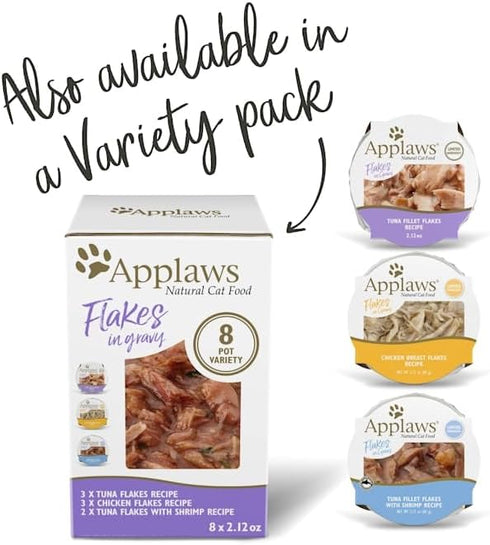 2.12 oz., 18 Applaws Natural Tuna Flakes with Shrimp in Gravy Wet Cat Food, Case