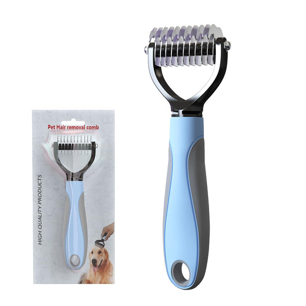 Self Cleaning Slicker Brush for Cats & Dogs, 2 Sided Deshedding Grooming Brush, Puppy Brush for Shedding, Blue