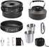 Lightweight Portable Camping Cookware Set - Pot, Pan, Kettle, Cups, Spoon, Fork, Cutter with Carry Bag for Outdoor
