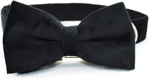 Love Dream Bowtie Dog Collar, Velvet Dog Collars with Detachable Bowtie Metal Buckle, Soft Comfortable Adjustable Bow Tie Collars for Small Medium Large Dogs (Large, Black)