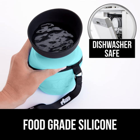 Gorilla Grip No Spill Portable Dog Water Bottle with Built-in Bowl, Food Grade Silicone Leak Proof Dispenser, Turquoise