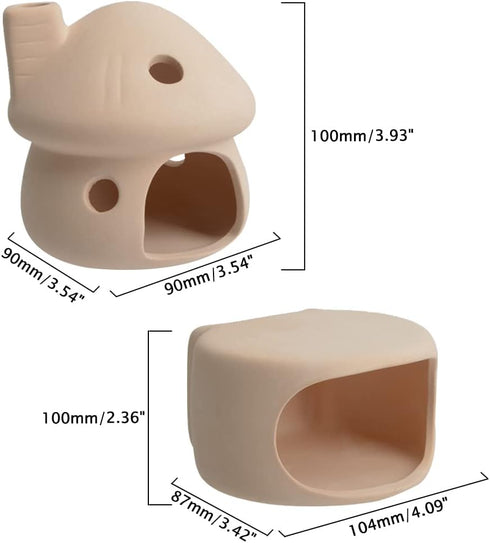 Saim Aquarium Mushroom House with Cave Decorations,Ceramic Cave Fish Tank Accessories Landscape Decor for Small Shrimp to Rest and Breed,Hiding - Beige