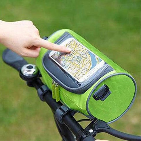 Waterproof Bicycle Handlebar Bag with Transparent Pouch and Adjustable Strap, High-capacity Cycling Front Pack (Green)
