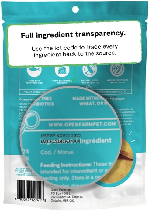 Open Farm Dehydrated Dog Treats, Gently Cooked Recipe with Natural Ingredients, 1 Pack Dehydrated Cod