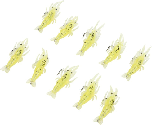 10-Pack Set(A) FABULETTA Soft Shrimp Lures, Silicone Fishing Bait with Hooks, Realistic Saltwater and Freshwater Tackle