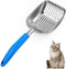 Metal Cat Litter Scoop, POLISHING Blue Handle, Aluminum Alloy with TABS/Round Teeth