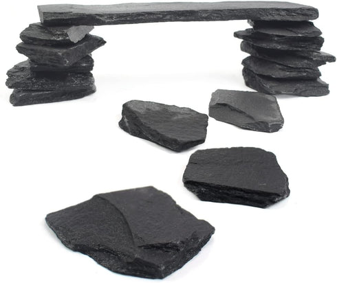 Natural Slate Stone Rocks Mix, 2 to 3 inches and 1 Piece About 8 inches for Aquariums and Terrariums (3 Pounds)