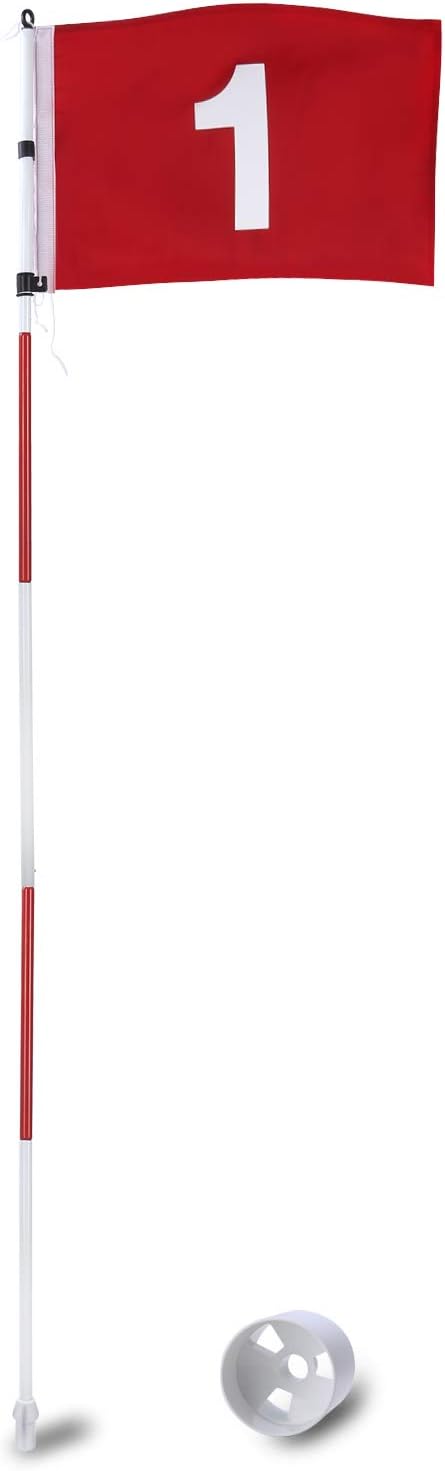 KINGTOP 6ft Golf Flagstick, Portable Five-Section Design for Backyard Practice Putting Green Set